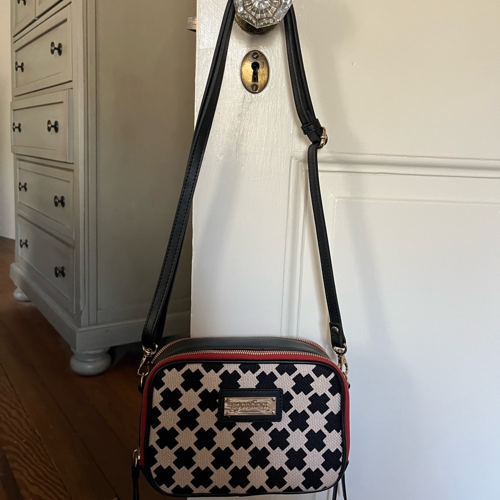 Spartina 449 Black and Cream Crossbody with Red Trim